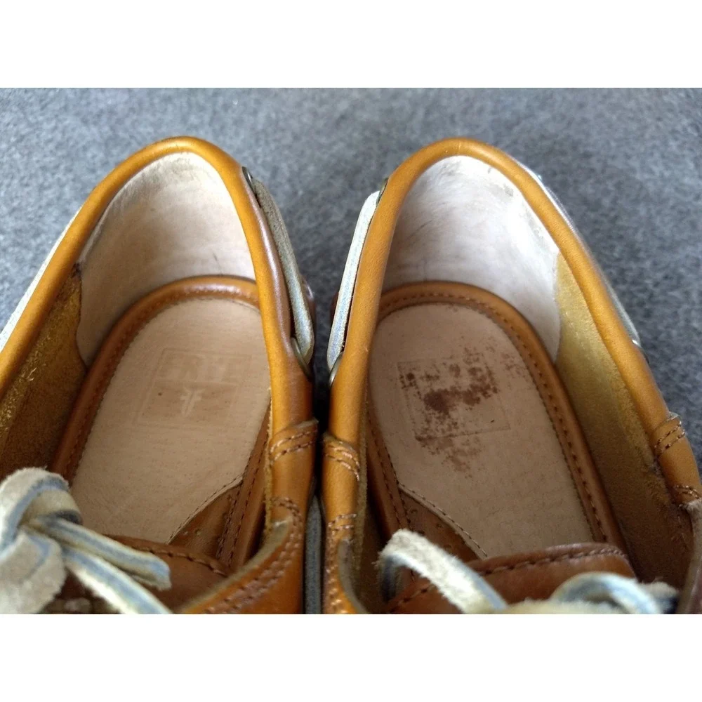 FRYE Leather Sully‎ Boat Shoes Mens 8 Caramel Brown Slip On Lace Up Loafers